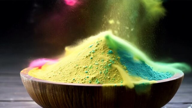holi powder in bowl on dark background hindu spring festival