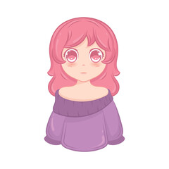 Cute kawaii girl cartoon character Vector illustration