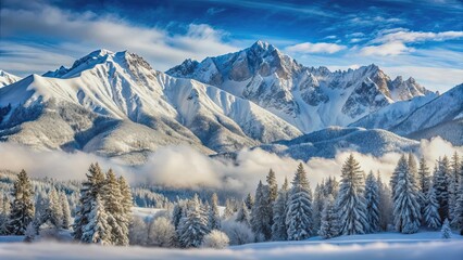 Mountains covered in a blanket of snow, winter, cold, frozen, snowy, white, landscape, nature, frosty, chilly, serene, peak