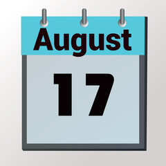 vector calendar page with date August 17, light colors