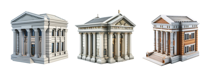 Three Facades of Classic Architecture Buildings