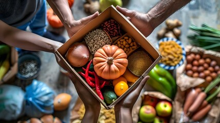 Hands distributing nutritious food to combat hunger