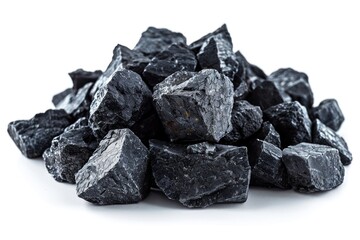 Pile of Black Stones on a White Background