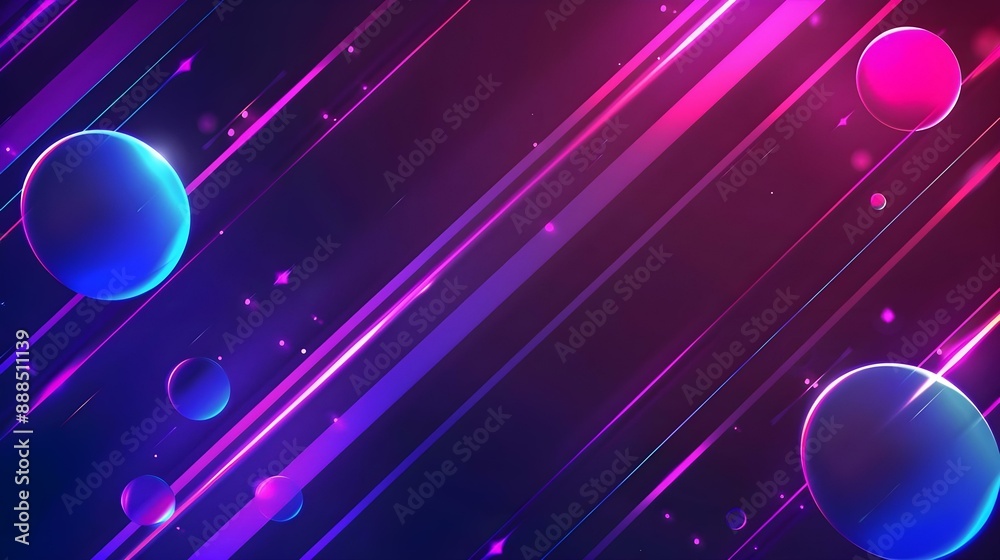 Wall mural Purple and blue glowing neon stripes with minimal circles