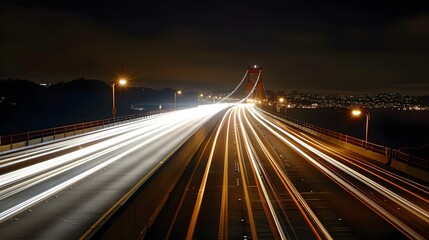 Obraz premium Long exposure of vehicle lights on Golden Gate Bridge