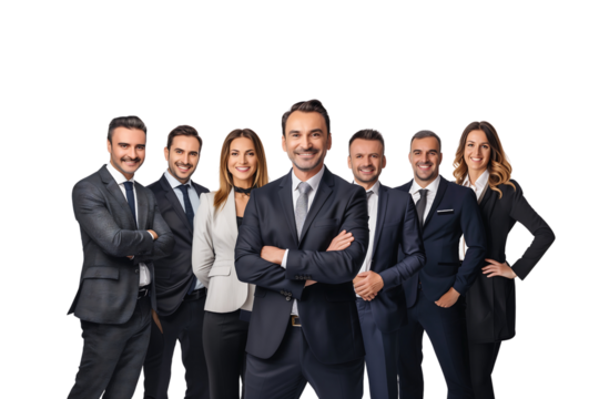 group of business professionals dressed in formal attire isolated on transparent background