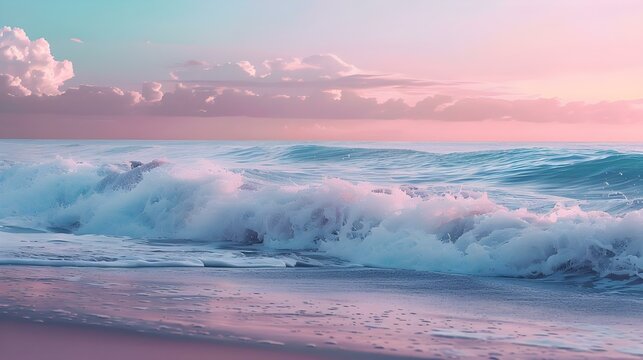 Beach background with gentle waves and a pastel sunset