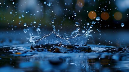 Water droplets splashing in a puddle