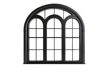 black arched window with a fanlight and multiple panes isolated on transparent background