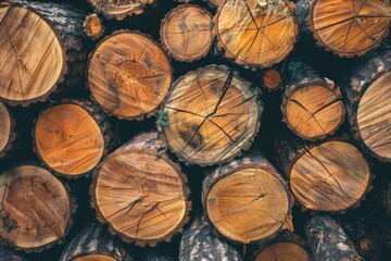 Fototapeta premium Close-up of stacked tree trunks