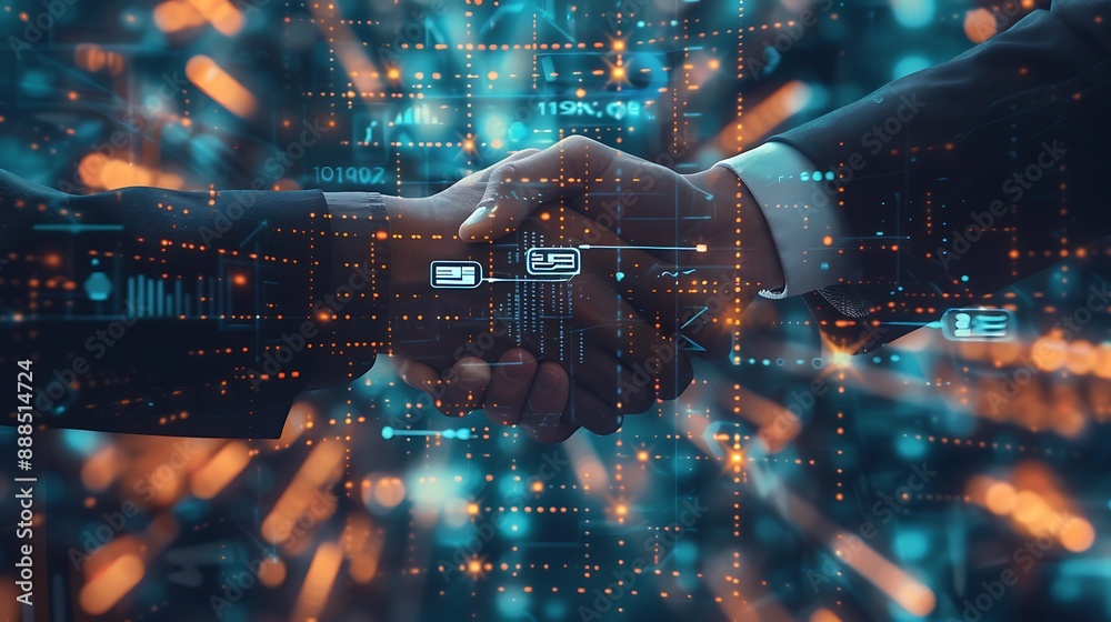 Aufkleber digital handshake: symbolizing collaboration and partnership in the digital age
