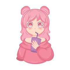 Cute kawaii girl cartoon character Vector illustration