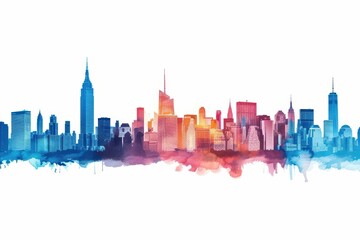 Obraz premium Skylines visualized with vibrant watercolor cityscapes isolate on white background