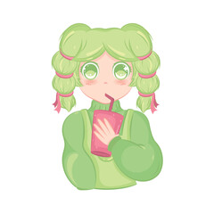 Cute kawaii girl cartoon character Vector illustration