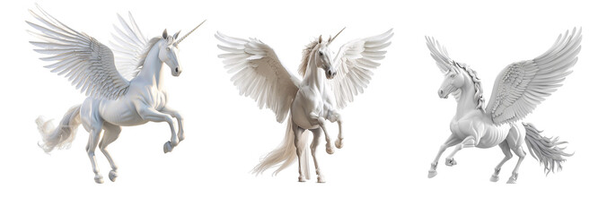 Naklejka premium White Winged Unicorns Isolated on a White or Transparent Background