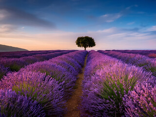 Obraz premium lavender farm at sunset