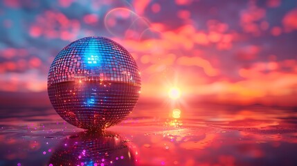 Obraz premium Disco ball sphere with colorful disco lights for party nights , wallpaper background with copy space 