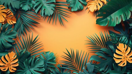 Naklejka premium tropical leaves flat design palm top view summer theme 3D render Triadic Color Scheme