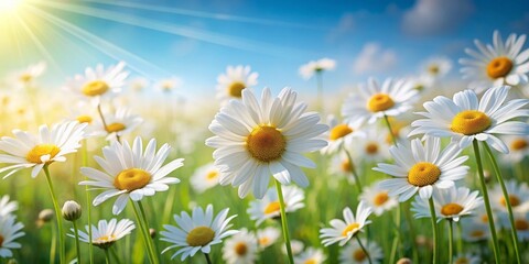 Lovely sunny background of blooming daisy flowers, spring, nature, floral, garden, sunny, blossom, beautiful, outdoors, petals