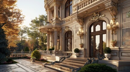 Obraz premium Classic architecture for real estate investment, ornate detailing, realistic setting, high resolution, appealing design elements
