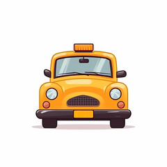 Cute cartoon taxi car on white background.