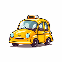 Cute cartoon taxi car on white background.