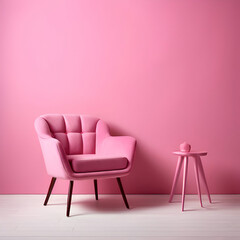 Obraz premium Studio background with pink wall and pink armchair