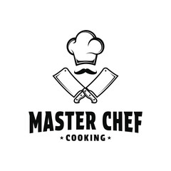 masther chef logo design concept idea with hat and butchery icon
