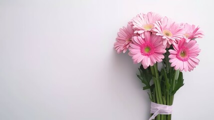 Fototapeta premium A bouquet of pink flowers is displayed on a white background