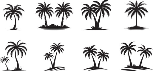 Palm tree icons, palm tree vector logo designs, Palm tree silhouettes, black palm tree vectors, icons,
