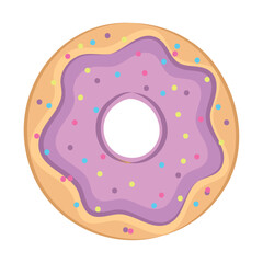 Donut with glazed and colored chips Vector illustration