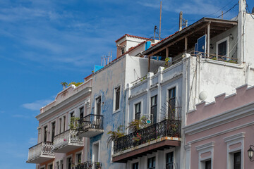 Colorful house facades in historic Old San Juan, Puerto Rico