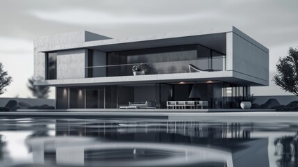 Naklejka premium Modern house model, minimalist interior, detailed design, realistic setting, high resolution, showcasing proficiency