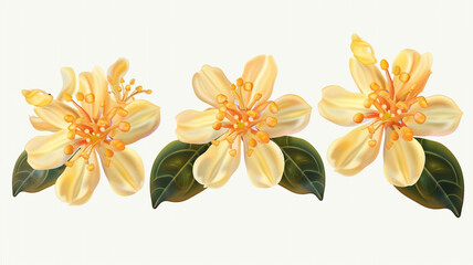 Naklejka premium Jasmine Philadelphus flowers and leaves in a floral arrangement isolated on white background. Jasmine Philadelphus, floral arrangement, white background, flowers and leaves, isolated flowers,