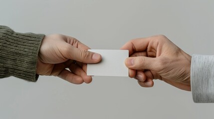 Close-up of hands exchanging business cards, capturing the moment of professional networking. Height Resolution Photo, , Minimalism,