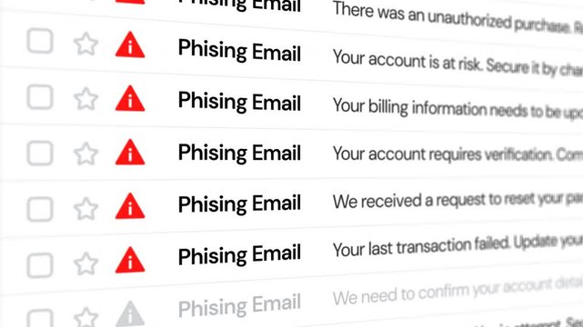 Phising email scroll list on email page with 4k seamless loop footage