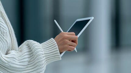 Hands of a business executive using a stylus on a digital tablet to sign documents, highlighting the role of technology in modern business processes. Height Resolution Photo, , Minimalism,