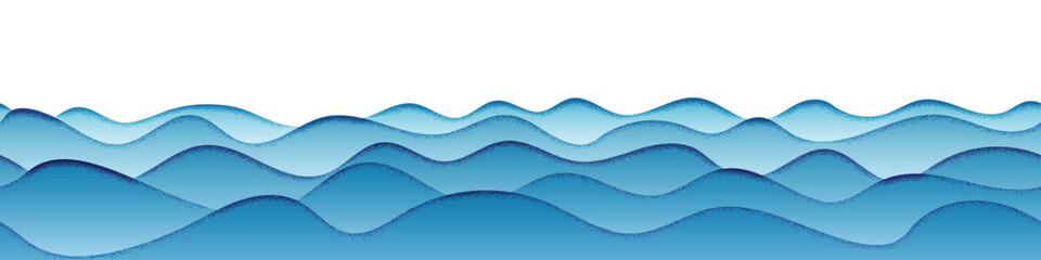 Vector drawing of waves on the sea, seamless border, isolated on white background	