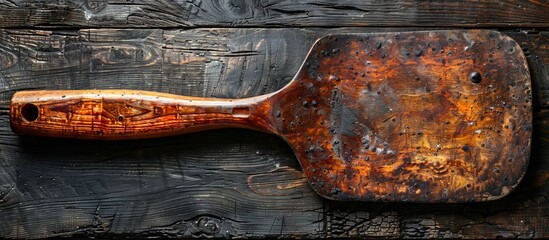 Vintage Wooden Pizza Paddle on Rustic Wooden Background
