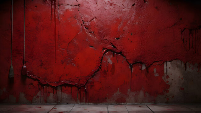 Red horror background red blood on old walls, halloween concept grunge scary red concrete red paint on concrete wall