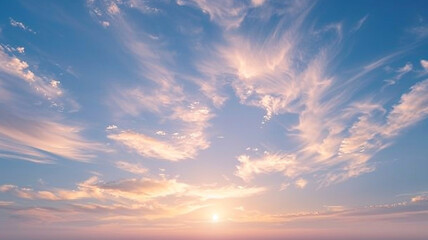 Obraz premium A blue sky with white clouds over a beach. blue sky, white clouds, beach, sunny day, ocean, seascape, coastal view, seaside, sandy beach, cloudscape, sky and sea, beach landscape, coastal scene,