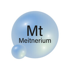 Meitnerium element symbol. Blue spherical representation. Chemical Mt icon. Scientific vector illustration.