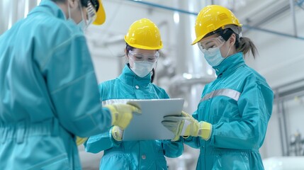 Scene of engineers in a petrochemical plant, collaborating effectively and demonstrating their skills in a dynamic industrial setting. Height Resolution Photo, , Minimalism,