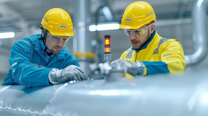 Scene of engineers in a petrochemical plant, collaborating effectively and demonstrating their skills in a dynamic industrial setting. Height Resolution Photo, , Minimalism,