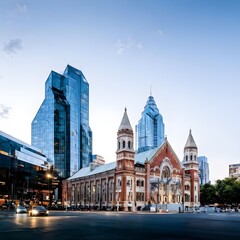 Fototapeta premium Historic Building Next to Modern Skyscraper