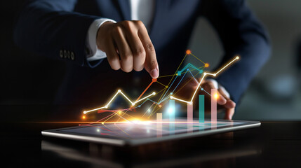 Finance data analysis and technology concept with businessman analyzing stock market graphs