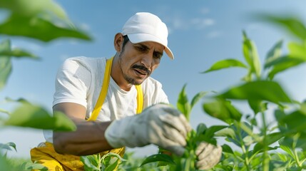Professional image of farmers in modern agriculture, leveraging technology and natural resources to cultivate crops with precision and care. Height Resolution Photo, , Minimalism,
