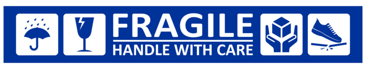 Fragile package icons set, handle with care logistics and delivery shipping labels. Fragile box. Just Print and Use, Vector