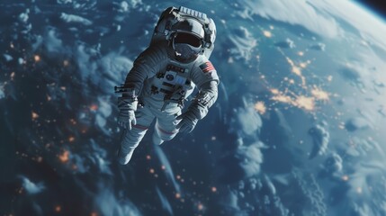 Fototapeta premium Photo of an astronaut in space astronaut in orbit around the earth Realistic science fiction art Space fantasy image with astronauts