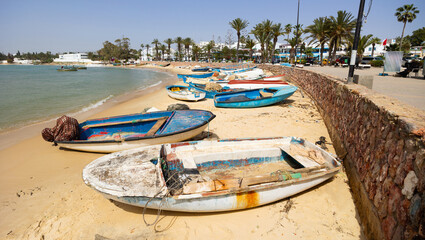 View of Hammamet embankment on Mediterranean coast in Tunisia